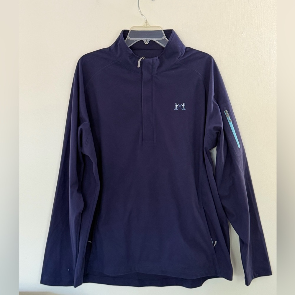 Peter Millar Navy Quarter-Zip Pullover with Light Blue Accents. Size XL